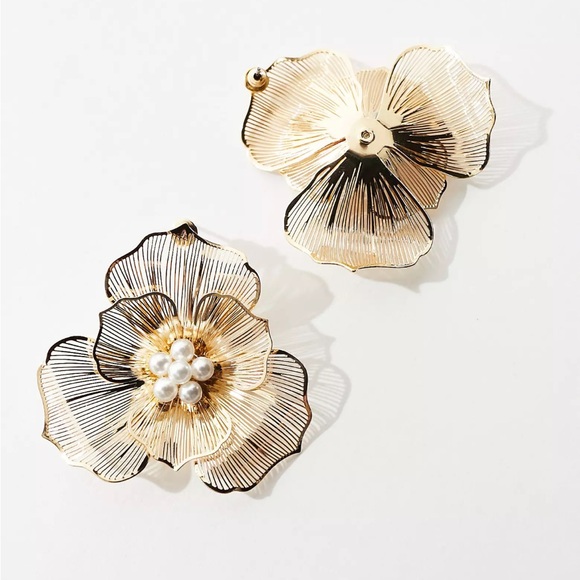 NWOT-Asos Faux Pearl Floral Earrings - Picture 4 of 9